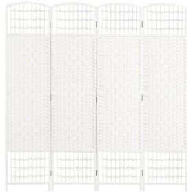 4 Panel Room Divider, Folding Privacy Screen, 5.6' Room Separator, Wave Fiber Freestanding Partition Wall Divider for Rooms, Home, Office, White