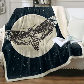 1 pc Death Moth Moon Star Throw Blanket, Gothic Skull Moth Sherpa Blanket, Dark Academia Celestial Blanket for Couch Bed Sofa