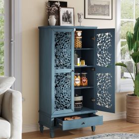 Rustic 55'' Tall Storage Cabinet with Drawer, Decorative 2-Door Carved Wood Accent Cabinet with Solid Wood Legs for Living Room, Hallway, Dining