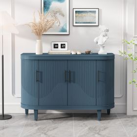 Modern Curved Sideboard 47.2-Inch Decorative Storage Cabinet Wooden Console Table Coffee Bar Cabinet with 4 Doors and Adjustable Interior Shelves