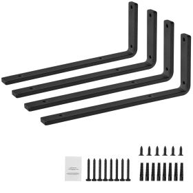 Shelf Bracket, 16 x 6 in 4 Pcs, Heavy Duty Floating Shelf Brackets, Brackets for Shelves, 10mm Thick Matte Black L Shelf Bracket