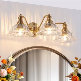 24 Inch 3-Light Vintage Bathroom Wall Sconce - Elegant Golden Metal And Glass Lampshade Vanity Light Fixture For Bathroom, Hallway, Or Bedroom Bu (Option: Gold)