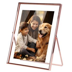 2Pcs Standing Rose Gold Metal Picture Frames 5x7IN 8x10IN Vertical Tabletop Floating Photo Frame Double-Glazed Glass Pressed Flower Frame for Hom (Color: brown, size: large)
